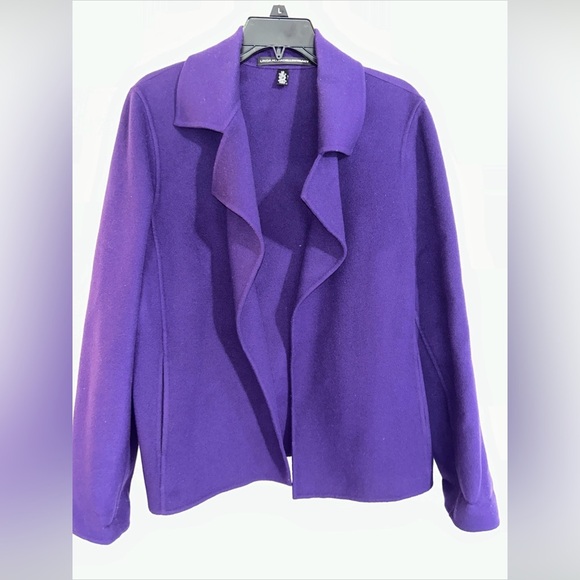 Linda Allard Ellen Tracy Women’s Open Front Blazer Jacket Purple Wool 12 EUC - Picture 1 of 8